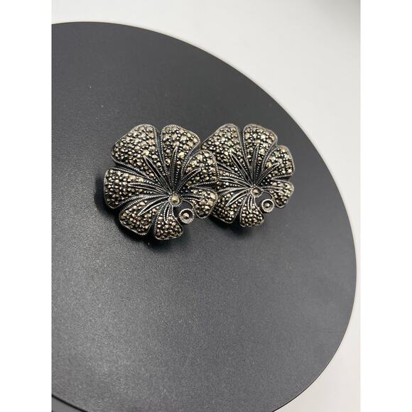 Judith Jack 925 Sterling Marcasite
Lotus Floral Omega Back Pierced 
Earrings - Picture 9 of 11